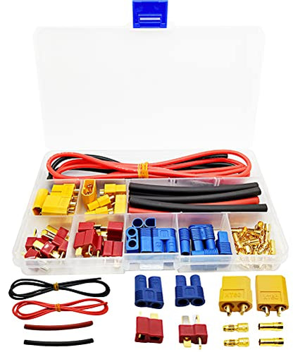 T-Plug XT60 EC3 Male and Female Adapter Connectors for RC ESC Battery | Heat Shrink Tube 14AWG Silicone Wire for RC Models Drones,Good Conductivity,Low Resistance,Low Energy Conduction Loss