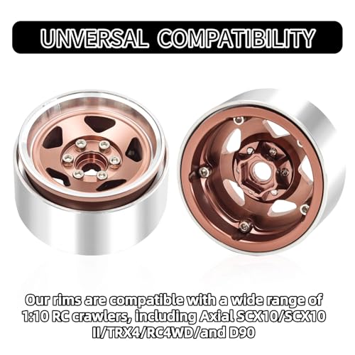 1.9 Beadlock Wheels, 4pcs Brown | Aluminum RC Rims Hub with Positive Offset 12mm Hex for 1/10 RC Crawler Axial SCX10 II III 90046 AXI03007 Traxxas TRX4 TRX6 - color: Five Models-brown