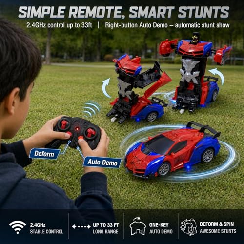 2.4GHz RC Spider Car, Transforming Robot Stunt Vehicle | ABS body, rubber wheels, 360° spin, one‑key deformation, auto demo, 2 rechargeable batteries, holiday gifts - color: Red - Spider