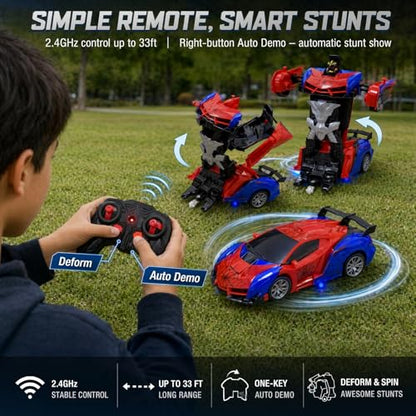 2.4GHz RC Spider Car, Transforming Robot Stunt Vehicle | ABS body, rubber wheels, 360° spin, one‑key deformation, auto demo, 2 rechargeable batteries, holiday gifts - color: Red - Spider