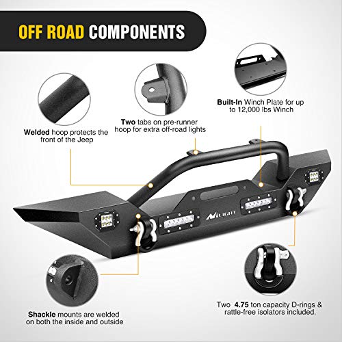 Nilight Front + Rear Combo Compatible for 2007-2018 Jeep Wrangler JK,Rock Crawler Bumper with Hitch Receiver & Nilight Upgraded LED Lights Off Road Textured Black - color: Front Bumper + Rear Bumper