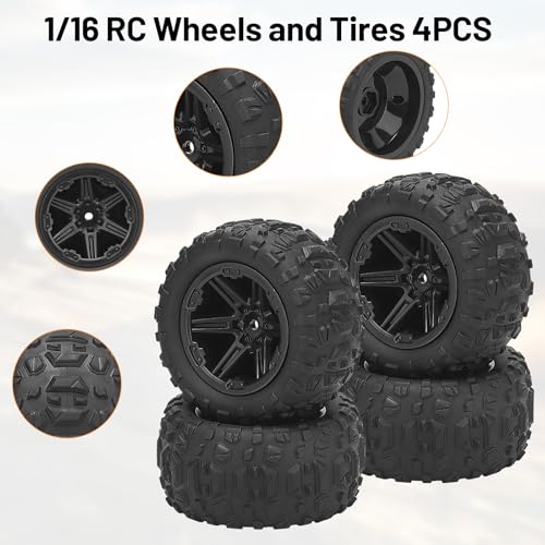 1/16 RC Wheels and Tires, daitoku 12mm Hex Hub RC Tires RC Car Truck Wheels for 1/16 1/14 SCY MJX WL HPX HBX JJRC