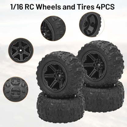 1/16 RC Wheels and Tires, daitoku 12mm Hex Hub RC Tires RC Car Truck Wheels for 1/16 1/14 SCY MJX WL HPX HBX JJRC