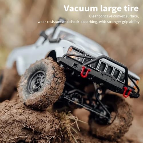 RC Truck 1/16 RC Rock Crawler, WPL C24 4x4 RC Pickup Truck, 2.4GHz Remote Control Car, All Terrain Off Road RC Climbing Car with Headlights and 2 Batteries for Adults (White) - color: White
