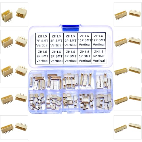 JST Connector Kit, ZH1.5 SMT Header Jst 1.5mm Pitch IC Socket Plugs Adapter, JST-ZH 2/3/4/5/6/7/8/9/10/12Pin SMT Header Surface Mount Mounting Top Type Vertical Header (ZH1.5-SMT-Ver) - size: JST-1.5MM-ZH-SMT-Vertical Header