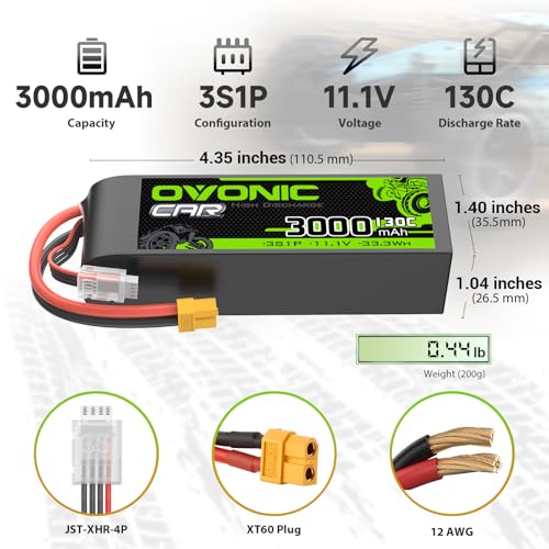 OVONIC 3S LiPo Battery 3000mAh 11.1V 130C RC Battery with XT60 Connector