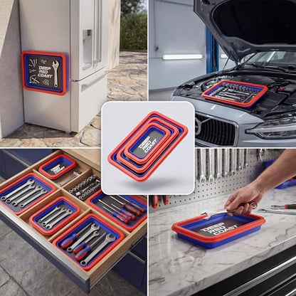 Collapsible Magnetic Parts Tray Set, 3 Pcs Silicone Magnetic Tool Trays | 3 Different Sizes with Strong Magnetic Hold for Screws Nuts Bolts Washers, Garage Toolbox and Auto Repair