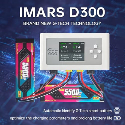 Lipo Battery Charger, Gens Ace Charger IMARS D300 G-Tech Series Smart Dual Lipo Balance Charger 16A AC 300W DC 700W (350W*2) RC Battery Charger for 1s~6s Lipo Batteries Life NiCd MH LiHV (White) - color: White
