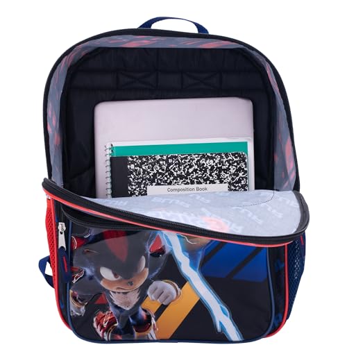 AI ACCESSORY INNOVATIONS Sonic The Hedgehog 3 Movie Backpack for Boys & Girls, Bookbag featuring Sonic & Shadow, Schoolbag with Adjustable Shoulder Straps & Padded Back,16 Inch - color: Black/Blue