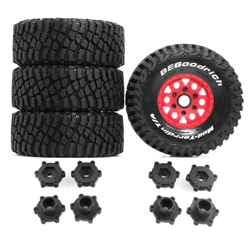 1/8 1/10 RC Short Course Truck Tires 4.96" OD Monster Truck Tires 12/14/17mm Hex Fit for 1:8 Off Road Truck Car Traxxas Slash 2WD 4×4 Rc4wd Arrma Mojave4S Senton Axial Losi Redcat (red) - color: Red