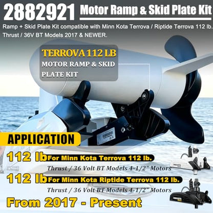 Motor Ramp & Skid Plate Kit For Minn Kota Terrova & Riptide Terrova 112 lb Thrust 4-1/2" Motors BT 2017 & Newer Models - Left and Right - Ramp + Skid Plate Rebuild Kit