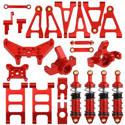 Share Goo ShareGoo Aluminum Front Rear Swing Arm & Steering Knuckle Kit & Shock Absorbers & Shock Tower Mount Compatible with 1/14 MJX Hyper Go 14301 14302 RC Upgrade Parts (Red) - color: Red