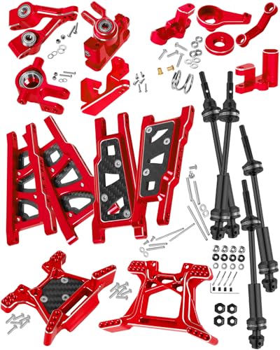 RC Upgrades Part for 1/10 Rustler 4x4 4WD（#67164-4）,Driveshaft,Suspension Arms,Steering Blocks,Caster Block,Rear Stub Axle Carriers,Shock Towers,Steering Block,Red