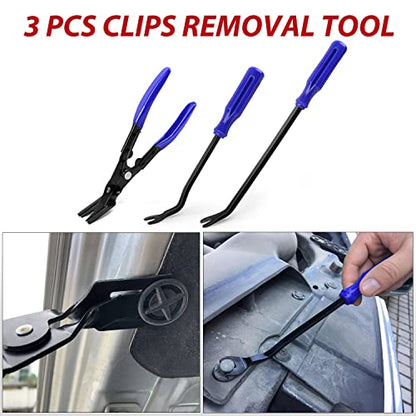 Nilight 200Pcs Trim Removal Tool, Auto Push Pin Bumper Retainer Clip Set | Fastener Terminal Remover Adhesive Cable Clips Round Handle Crowbar Kit Car Panel Radio Auto Clip Pliers - color: 200 Clips+ Remover Tools Blue
