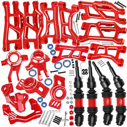 RC Upgrade Parts for Mini Rally VXL Ford RS200/Mini Slash 4X4,(108046-1)(108164-1),Drive Shaft CVD&Suspension Arms&Front Steering Block Knuckles&Rear Hubs&C-Hubs Caster Blocks,Red - color: Red(parts)