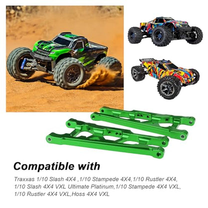 Hobbypark Aluminum Suspension A-Arms Set Front & Rear for Traxxas 1/10 Slash 4x4, Stampede 4x4, Rustler 4WD VXL Upgrade Parts Option Hop Ups, Replace 3655X, Green (4-Pack)