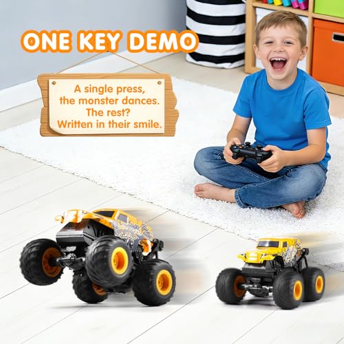 DYODYORC Remote Control Car, 2.4Ghz All Terrain Monster Truck Toys, RC Truck with Music, 3 Lighting Effects, 360 Stunt Capable, 2 Batteries Ready to Run, Toy Gifts for Boys and Girls (Yellow) - color: Yellow Monster