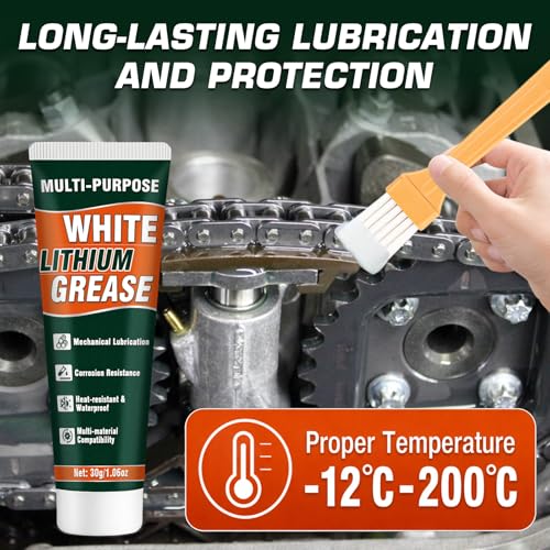 White Lithium Grease Tube with Brush, Multi-Purpose Lithium Grease, Garage Door Lubricant for Hinges, Bearings, Gears, Ideal for Automotive, Marine, Industrial, Waterproof & Rust-Proof (1)