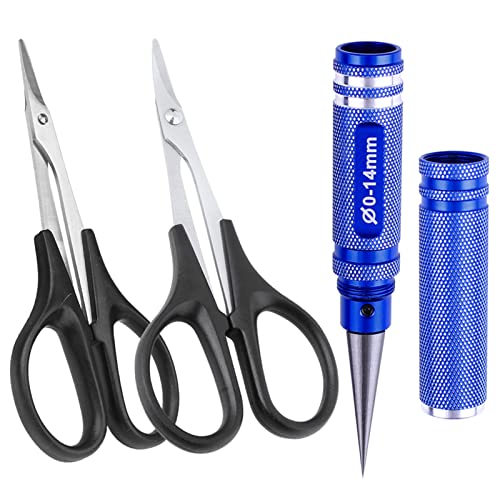 RC Body Reamer 0-14mm Hole Puncher, Curved Scissors and Straight Scissor RC Car Quadcopter Airplane Helicopter Boat Models Body Shell Trimming Tool Lexan Plastic(Blue) - color: Blue