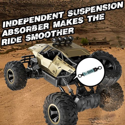 RC Off Road Truck with Durable Metal Body, 1:12 Remote Control Monster Truck, LED Headlights All-Terrain Monster RC Car, Birthday for Kids Boys 8-12 - color: Gold
