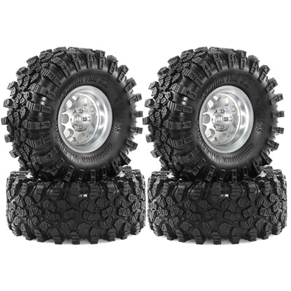 2.2 inch RC Crawler Tires and Beadlock Wheels Rims OD 5.35'' 1:10 Soft Rubber Mud All Terrain Tyres for 1/10 1/8 Rock Crawler Car Traxxas TRX4 Axial SCX10 II RC4WD CC01 Gen8 (Silver) - color: Silver