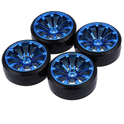 RC Plastic Wheel and Tire Set,WONFAST RC Drift Car 63mm Hard Tyres 12mm Hub Wheel for 1/10 On-Road Drifting Car Parts for HSP Tamiya HPI Kyosho TT02 (Blue) - color: Blue