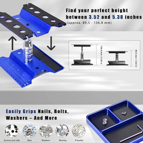 RC Car Work Stand Adjustable Height Lift Lower 360° Rotation Aluminum RC Repair Stand & Small Screw Tray Fit for 1/8 1/10 1/12 1/14 for Traxxa Axial Arrma Redcat RC Crawler Monster Truck Buggy（Blue） - color: Blue