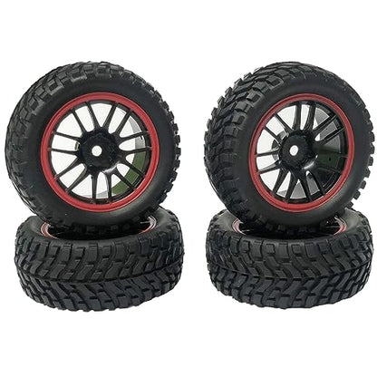 4PCS 75mm Rubber Tyres Tires with Foam Inserts and Plastic Wheel Rims 12mm Hex for 1/10 On-Road RC Drift Touring Car 1/14 1/16 1/18 Rally Car(Black/Red) - color: Black/Red