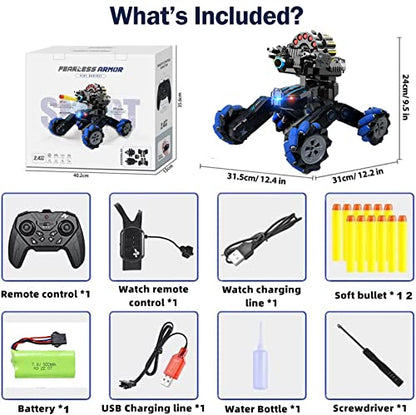RC Tank that Shoots, Gesture Sensing RC Tank for Boys 8-12 | Hand Gesture & Remote Drift Remote Control Trucks, 2.4GHz Battle Soft Bullets, Spray, Music, LED Lights, Kids Gift - color: Blue & Soft Bullets
