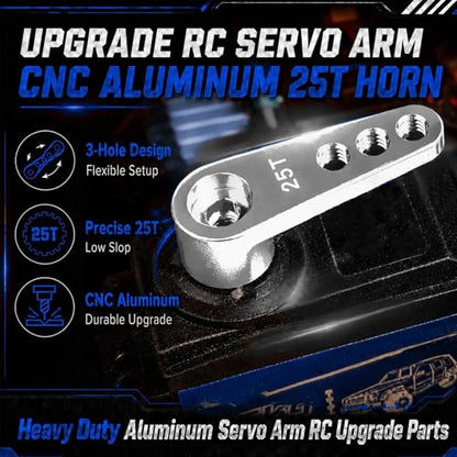 2PCS 25T Aluminum Servo Horn, 3-Hole RC Steering Arm for Futaba Savox MG995 | CNC Aluminum Servo Arm M3 Thread Adjustable Linkage 12mm 16mm 20mm Positions 1/8 1/10 RC Power HD MG996 Crawler Buggy Truck - color: Silver