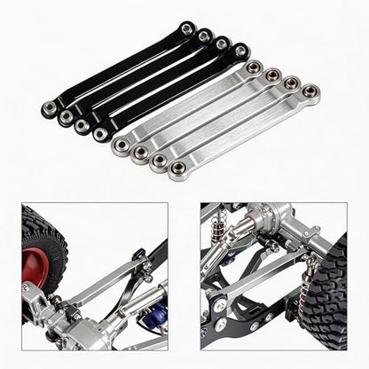 WPL C24 Upgrades, 8-Piece Aluminum RC Chassis Link Set for C14/C24, Black | RC car pull rod kit for 1/16 WPL C14/C24 and 1/12 MN models, with 4 x 62 mm and 4 x 56 mm suspension links - color: Black