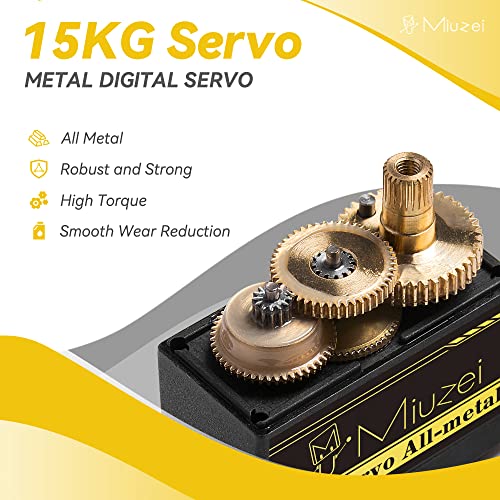 Miuzei MG996R Servo Motor Metal Gear High Torque for 1/10 RC Car Boat (6) | 15.2kg.cm Torque, 0.13S/60°Speed @6V. 55g, Digital 180 Degree, Steering Kit with Arm for RC Robot Helicopter Arduino Plane