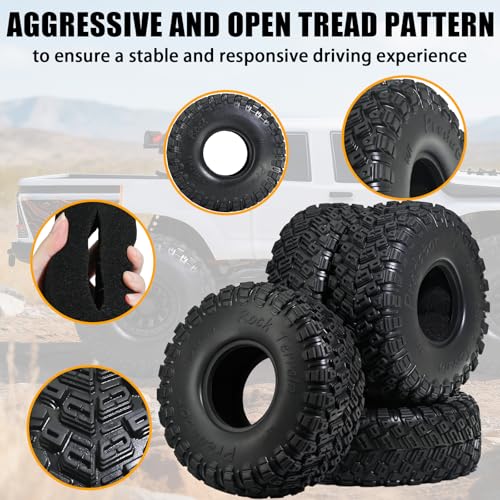 1.9" Crawler Tires 120 * 43mm V-Groove Tread Rock Terrain Climbing Tires for 1/10 Axial SCX10, TRX4, Redcat Gen8, FCX10, UTB18 RC Crawler Car Off-Road Tire(4-Pack) - size: LH Tire-1.9