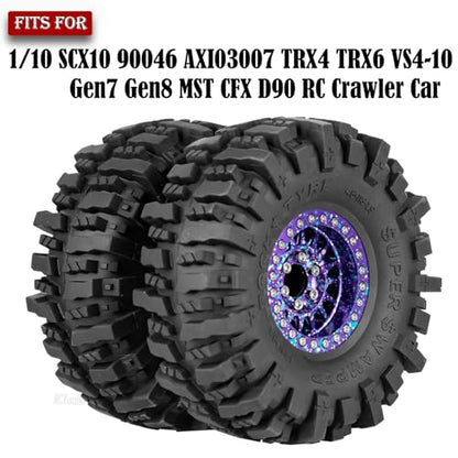 Aluminium RC 1.9" Beadlock Wheels Tires for 1/10 SCX10 90046 AXI03007 TRX4 TRX6 VS4-10 Gen7 Gen8 MST CFX D90 RC Crawler Car,Alloy 1.9 Rims Tires,Purple Colorful - color: Purple Colorful- (Rc 1.9" Tires)