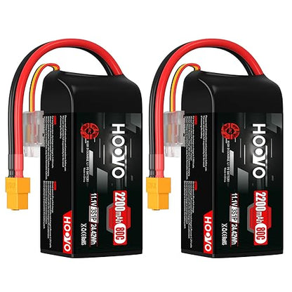 HOOVO 3S Lipo Battery, 2200mAh 80C 11.1V Shorty Lipo Battery Pack XT60 Plug | 2 Pack, Softcase, compatible with Drone RC Airplane Helicopter Quadcopter FPV RC Car - style: 3S 2200mAh 80C-XT60
