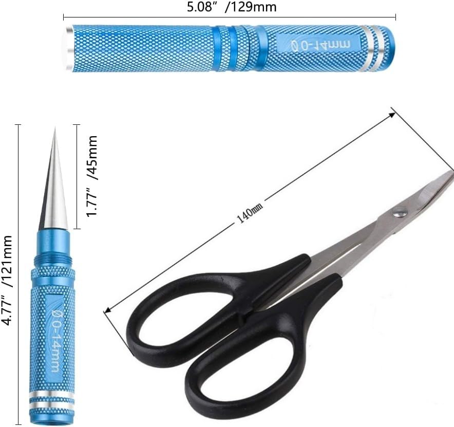 3Pcs RC Body Reamer Hole Punche, RC Body Trimming Tools Kit with Sleeve and Curved Scissors & Straight Scissors Set RC Car Body Mounting for 0-14mm Hole Punching and Trimming (Blue) - color: Blue