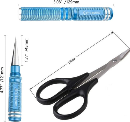 3Pcs RC Body Reamer Hole Punche, RC Body Trimming Tools Kit with Sleeve and Curved Scissors & Straight Scissors Set RC Car Body Mounting for 0-14mm Hole Punching and Trimming (Blue) - color: Blue