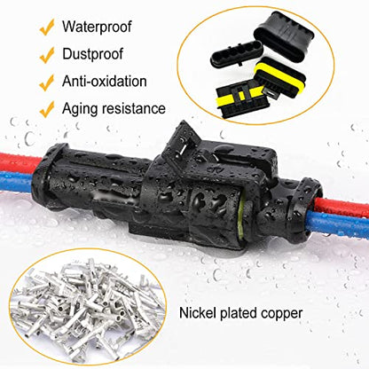 25 Kit 2 Pin Connector Automotive Electrical Waterproof 2 Wire Connectors | Twippo Two Pin Male and Female Electrical Wire Connectors Kit Quick Connect and Disconnect Plug Terminals 22-16 AWG - size: 22-16AWG 25Set