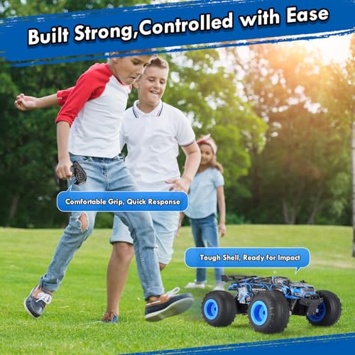 Remote Control Car, Rechargeable 1:18 Rc Cars, All-Terrain RC Truck | Remote Control Truck for Boys 4-7 8-12 with LED Light, 20KM/H, 2WD, 2.4GHz, Sturdy PVC Shell, Beginner-Blue - color: Blue
