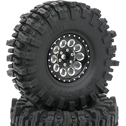 HOBBYSOUL 1.9 Beadlock Wheels and Tires Set 120mm Soft Sticky Mud slingers 1.9 Tires Wheels Black Rims for 1/10 rc Crawler Traxxas TRX4 Axial SCX10, (4 Pack) - color: Black