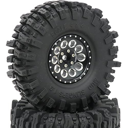 HOBBYSOUL 1.9 Beadlock Wheels and Tires Set 120mm Soft Sticky Mud slingers 1.9 Tires Wheels Black Rims for 1/10 rc Crawler Traxxas TRX4 Axial SCX10, (4 Pack) - color: Black