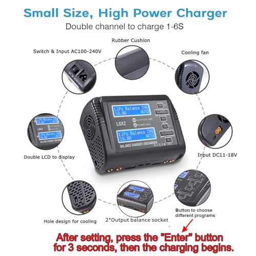 LiPo Battery Charger Dual 10A RC Fast Balance Battery Charger Discharger | RC Car Drone Chargers for 1S-6S LiPo Li-ion Life LiHV 1S-15S NiCd NiMH 2-20V PB Smart Batteries
