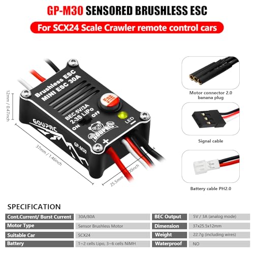 GOUPRC 2204 2400KV Brushless Outrunner Motor with Transmission & 30A Brushless Esc for SCX24 RC Crawler Axial 1/24 RC Car Truck - style: Motor+30A ESC Blue