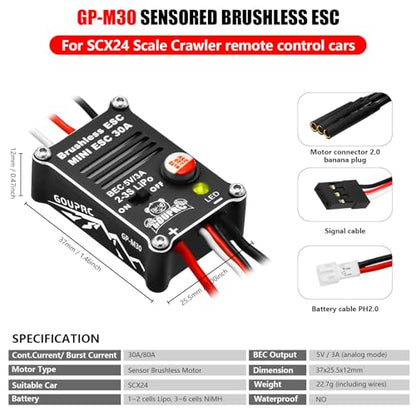 GOUPRC 2204 2400KV Brushless Outrunner Motor with Transmission & 30A Brushless Esc for SCX24 RC Crawler Axial 1/24 RC Car Truck - style: Motor+30A ESC Blue