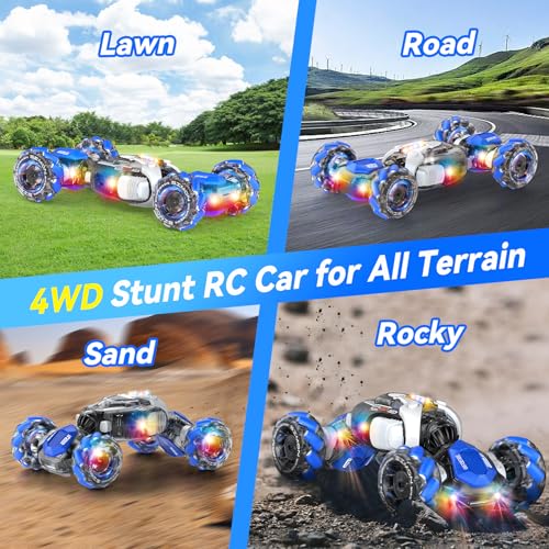 Nicella Remote Control Car, RC Toys Gifts for 6 7 8 9 10 11 12 Year Old Boys Girls - 360° Rotating 4WD Gesture Sensing RC Sunt Car with Lights & Music - Cool Birthday Gifts for Kids - color: Blue