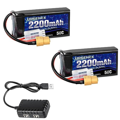 2S Lipo Battery 2200mAh 7.4V RC Battery with XT60 Plug 50C(Burst 80C) High Discharge Rate with Charger Fit for RC Car Truggy Airplane FPV Drone UAV Quadcopter Helicopter Racing Model