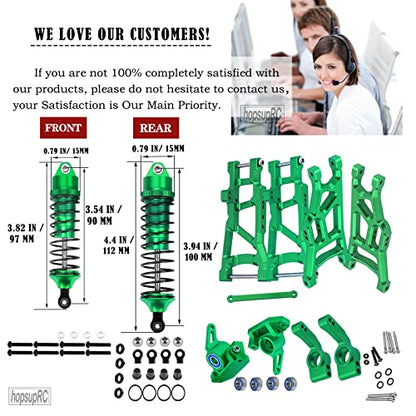 Front Rear Assembled Full Metal Shocks Upgrades Part for 1/10 Rustler/Stampede VXL 2WD,Alloy Suspension A Arm,Aluminum Caster Block & Steering Blocks & Rear Stub Axle Carriers,Green - color: Green(Shock-arm-set3)
