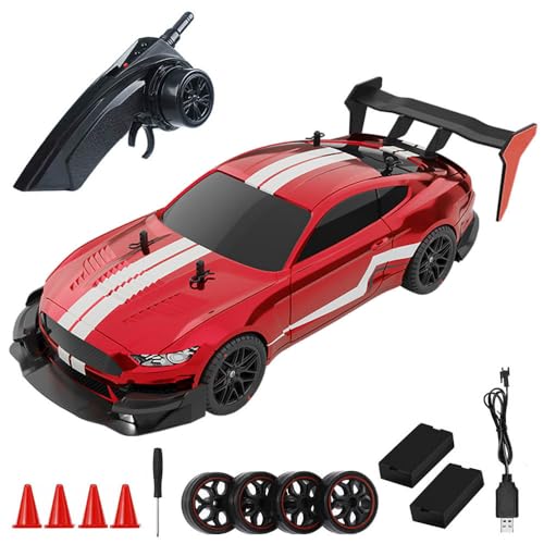 RC Drift Car, 1:14 4WD 40KM/H High Speed RC Racing Car with LED Lights, 2 Batteries, Drifting and Racing Tires for Adults (Red) - color: Red