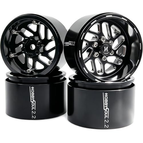 2.2 Beadlock Wheels 4-Pack For 1/10 RC Crawler SCX10 TRX4 Capra | -11mm negative offset,40mm wide aluminum wheel black color rims with 12mm hex hub,for 1/10 RC crawler vehicles Upgrades - color: Black