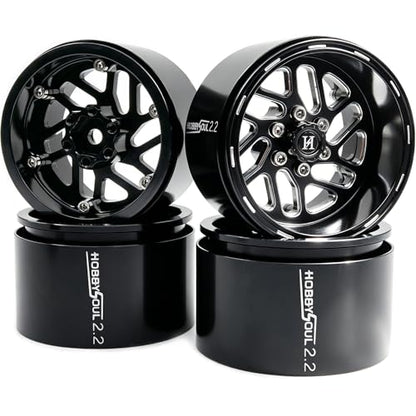 2.2 Beadlock Wheels 4-Pack For 1/10 RC Crawler SCX10 TRX4 Capra | -11mm negative offset,40mm wide aluminum wheel black color rims with 12mm hex hub,for 1/10 RC crawler vehicles Upgrades - color: Black
